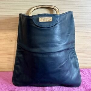 JALDA Leather Fold Over Clutch Handbag With Gold Tone Handle